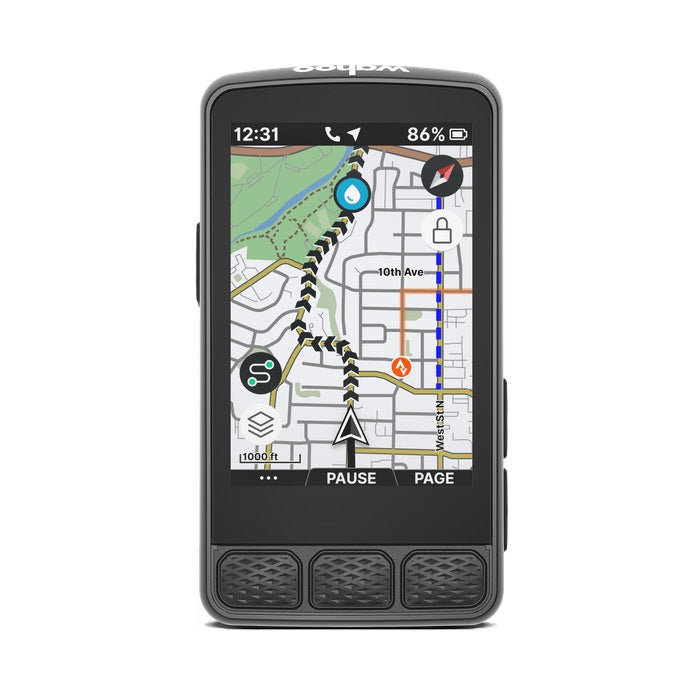 Vista frontal del Wahoo ELEMNT ROAM 3 con mapa de navegación